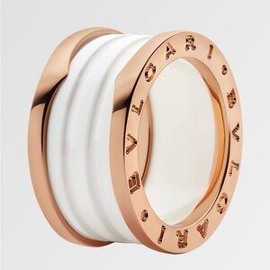 Bvlgari Rose Gold and White Ceramic Ring